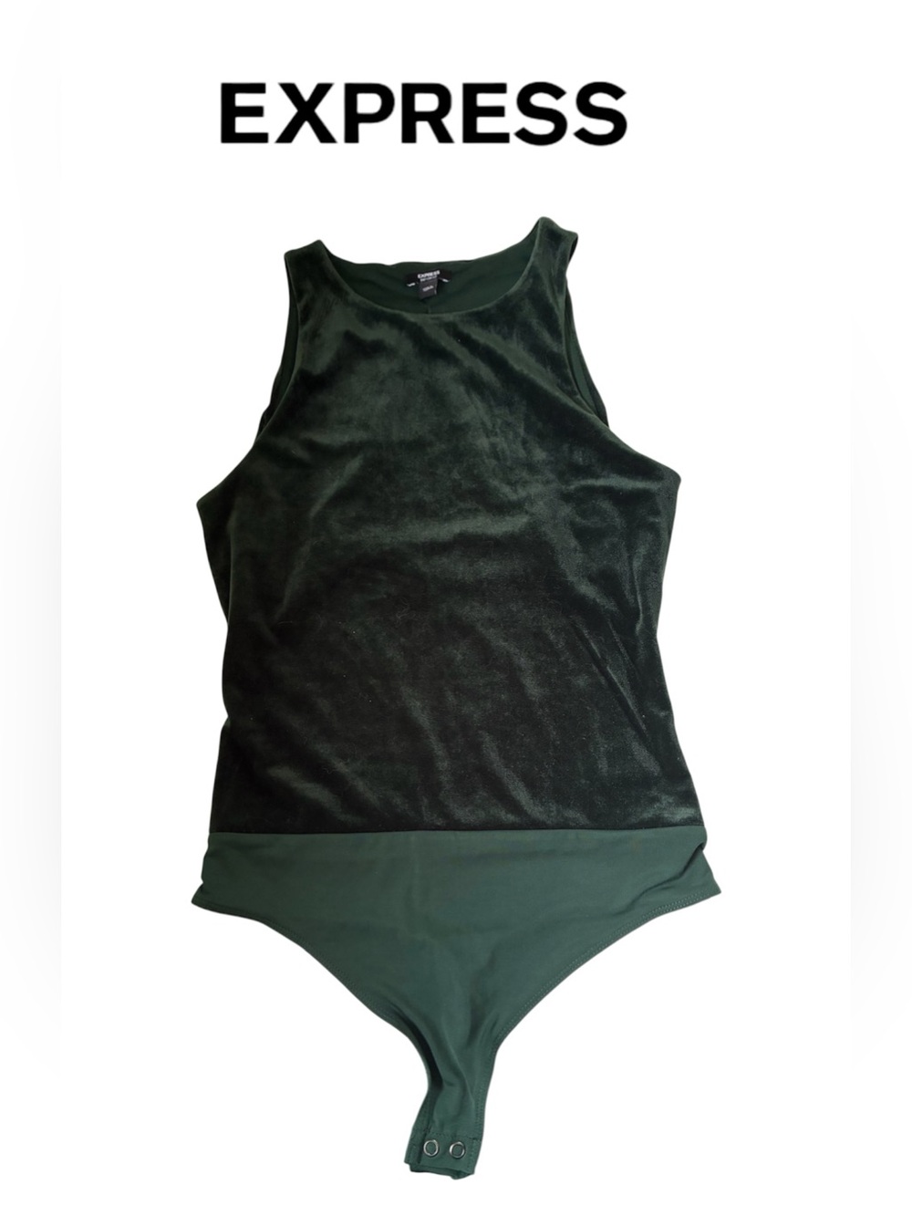 VELVET BODY SUIT HIGH NECK CUT OUT BACK BODY CONTOUR GREEN